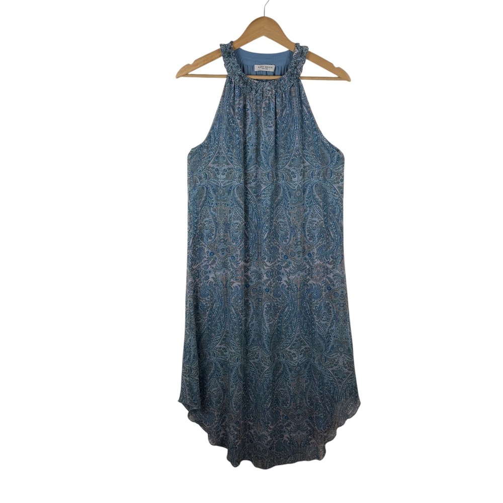 Ramy Brook Blue‎ Paisley Halter Neck Chiffon Dress Large Asymmetrical Hem Boho